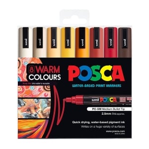 POSCA PC5M Paint Marker Medium Bullet Tip Warm Colours 8 Pack