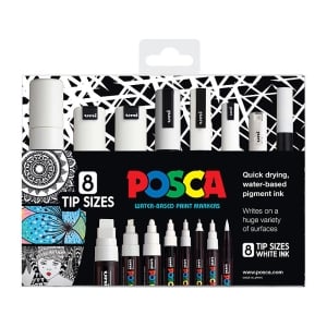 POSCA Paint Markers Assorted Tips White 8 Pack