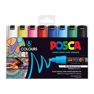 POSCA PC8K Paint Marker Bold Chisel Tip Assorted Colours 8 Pack