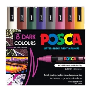 POSCA PC5M Paint Marker Medium Bullet Tip Dark Colours 8 Pack