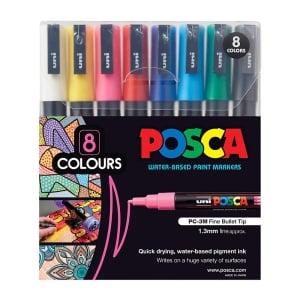 POSCA PC3M Paint Marker Fine Bullet Tip Assorted Colours 8 Pack