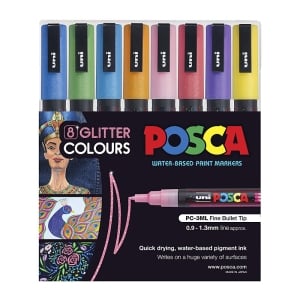 POSCA PC3M Paint Marker Fine Bullet Tip Glitter Colours 8 Pack
