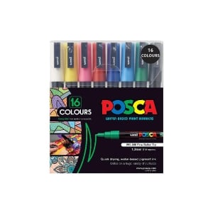 POSCA PC3M Paint Marker Fine Bullet Tip Assorted Colours 16 Pack