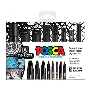 POSCA Paint Markers Assorted Tips Black 8 Pack