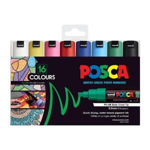 POSCA PC8K Paint Marker Bold Chisel Tip Assorted Colours 16 Pack
