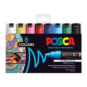 POSCA PC7M Paint Marker Bold Bullet Tip Assorted Colours 8 Pack