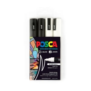 POSCA PC5M Paint Marker Medium Bullet Tip Black & White 4 Pack
