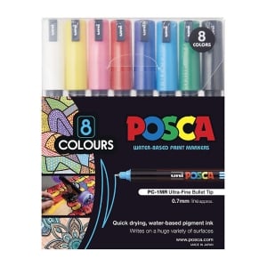 POSCA PC1MR Paint Marker Ultra Fine Tip Assorted Colours 8 Pack