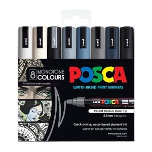POSCA PC5M Paint Marker Medium Bullet Tip Monotone Colours 8 Pack