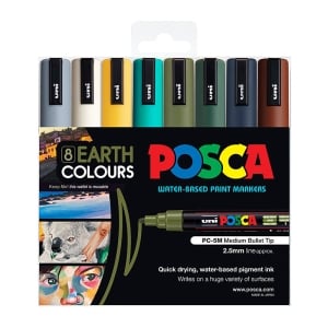POSCA PC5M Paint Marker Medium Bullet Tip Earth Colours 8 Pack