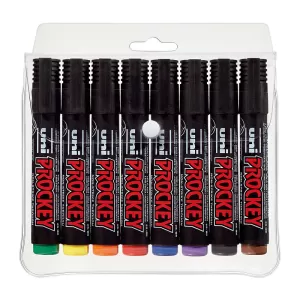 Uni Prockey Permanent Marker Chisel Tip Assorted Wallet of 8