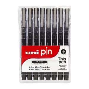 Uni Pin 200 Fineliner Pen Assorted Tips Black 8 Pack