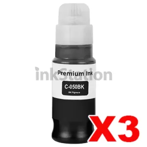 3 x Compatible Canon PFI-050BK Black Ink Bottle 70ml