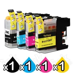 4 Pack Compatible Brother LC-137XLBK + LC-135XLC/M/Y Ink Cartridges [1BK,1C,1M,1Y]