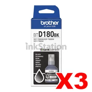 3 x Genuine Brother BTD180BK Black Ink Bottles