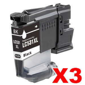 3 x Compatible Brother LC-531XLBK Black High Yield Ink Cartridge - 500 pages