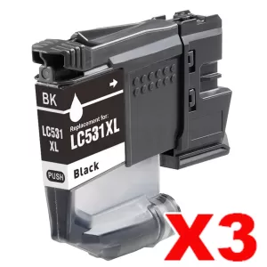 3 x Compatible Brother LC-531XLBK Black High Yield Ink Cartridge - 500 pages