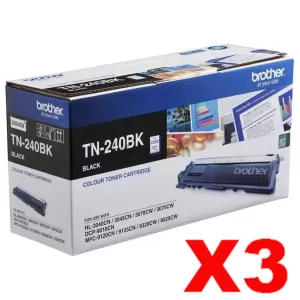 3 x Genuine Brother TN-240BK Black Toner Cartridge - 2,200 pages