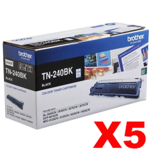 5 x Genuine Brother TN-240BK Black Toner Cartridge - 2,200 pages