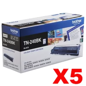 5 x Genuine Brother TN-240BK Black Toner Cartridge - 2,200 pages