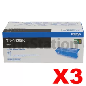 3 x Genuine Brother TN-443BK Black Toner Cartridge - 4,500 pages