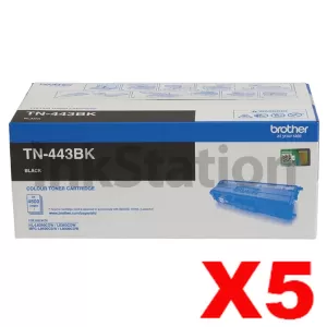 5 x Genuine Brother TN-443BK Black Toner Cartridge - 4,500 pages