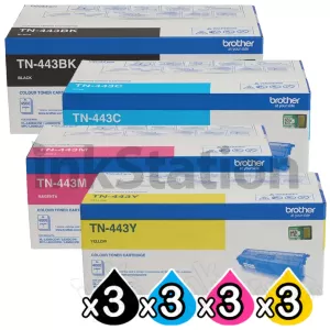 3 Sets of 4-Pack Genuine Brother TN-443 Toner Combo [3BK,3C,3M,3Y]