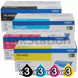 3 Sets of 4-Pack Genuine Brother TN-446 Toner Combo [3BK,3C,3M,3Y]