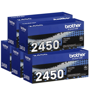 5 x Genuine Brother TN-2450 High Yield Toner Cartridge - 3,000 pages