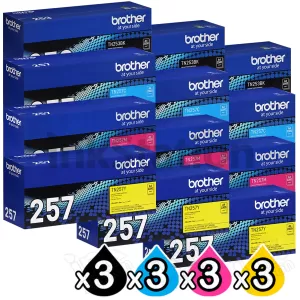 3 Sets of 4 Pack Genuine Brother TN-253 / TN-257 Toner Combo [3BK,3C,3M,3Y]