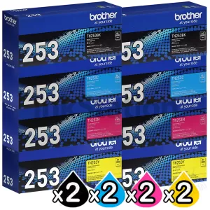 2 Sets of 4 Pack Genuine Brother TN-253 Toner Combo [2BK,2C,2M,2Y]