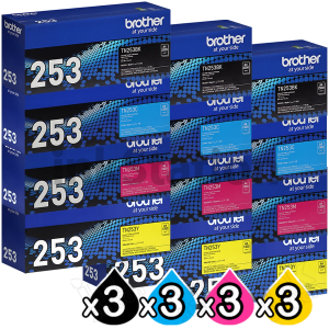 3 Sets of 4 Pack Genuine Brother TN-253 Toner Combo [3BK,3C,3M,3Y]