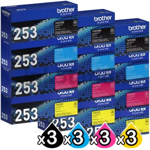 3 Sets of 4 Pack Genuine Brother TN-253 Toner Combo [3BK,3C,3M,3Y]