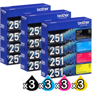 3 sets of 4-Pack Genuine Brother TN-251 Toner Combo [3BK,3C,3M,3Y]