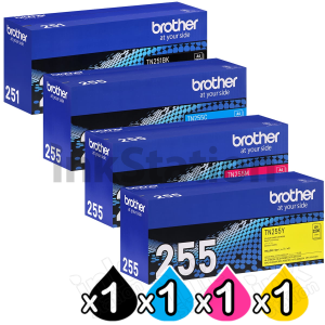 4 Pack Genuine Brother TN-251 / TN-255 High Yield Toner Combo [1BK,1C,1M,1Y]