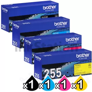 4 Pack Genuine Brother TN-251 / TN-255 High Yield Toner Combo [1BK,1C,1M,1Y]
