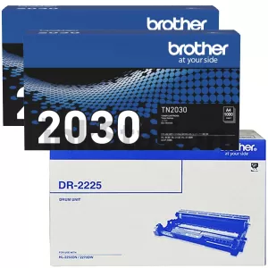 Genuine Brother 2 x TN-2030 Toner Cartridge + Genuine 1 x DR-2225 Drum Unit Combo