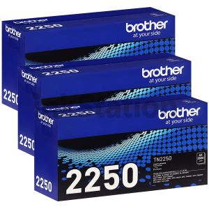 3 x Genuine Brother TN-2250 Toner Cartridge - 2,600 pages