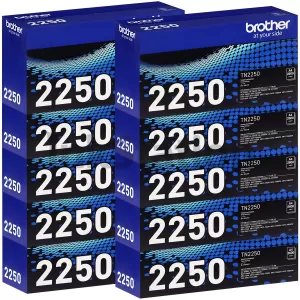 10 x Genuine Brother TN-2250 Toner Cartridge - 2,600 pages