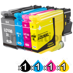 4-Pack Compatible Brother LC-536XL High Yield Ink Cartridges Combo [1BK, 1C, 1M, 1Y]