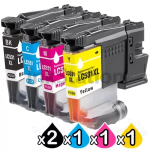 5-Pack Compatible Brother LC-531XL High Yield Ink Cartridges Combo [2BK, 1C, 1M, 1Y]