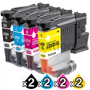 8-Pack Compatible Brother LC-531XL High Yield Ink Cartridges Combo [2BK, 2C, 2M, 2Y]