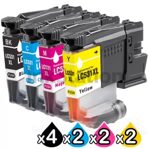 10-Pack Compatible Brother LC-531XL High Yield Ink Cartridges Combo [4BK, 2C, 2M, 2Y]