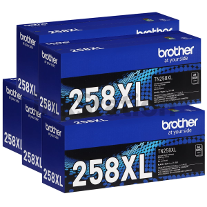 5 x Genuine Brother TN-258XLBK Black High Yield Toner Cartridge - 3,000 pages