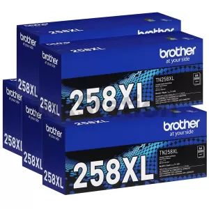 5 x Genuine Brother TN-258XLBK Black High Yield Toner Cartridge - 3,000 pages