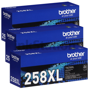 3 x Genuine Brother TN-258XLBK Black High Yield Toner Cartridge - 3,000 pages