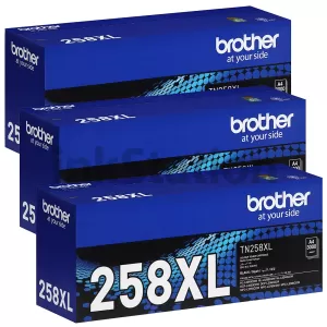 3 x Genuine Brother TN-258XLBK Black High Yield Toner Cartridge - 3,000 pages