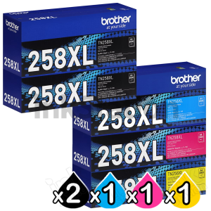 5 Pack Genuine Brother TN-258XL High Yield Toner Cartridges Combo [2BK,1C,1M,1Y]