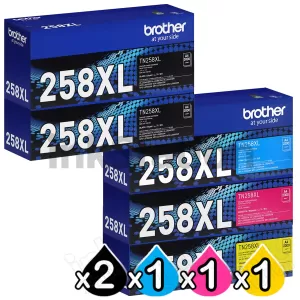 5 Pack Genuine Brother TN-258XL High Yield Toner Cartridges Combo [2BK,1C,1M,1Y]