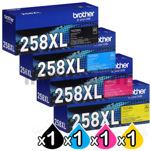 4 Pack Genuine Brother TN-258XL High Yield Toner Cartridges Combo [1BK,1C,1M,1Y]